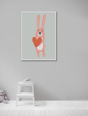 Lapin avec coeur imprimé - A3 (29,7x42cm) - Cadre noir 2