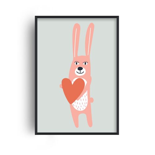 Bunny With Heart Print - A2 (42x59.4cm) - Black Frame