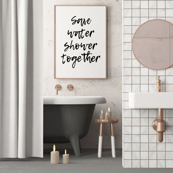 Save Water Shower Together Print - 20x28 poucesx50x70cm - Cadre Blanc 4