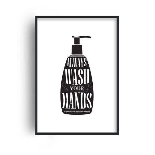 Wash Your Hands Silhouette Print - A4 (21x29.7cm) - Black Frame