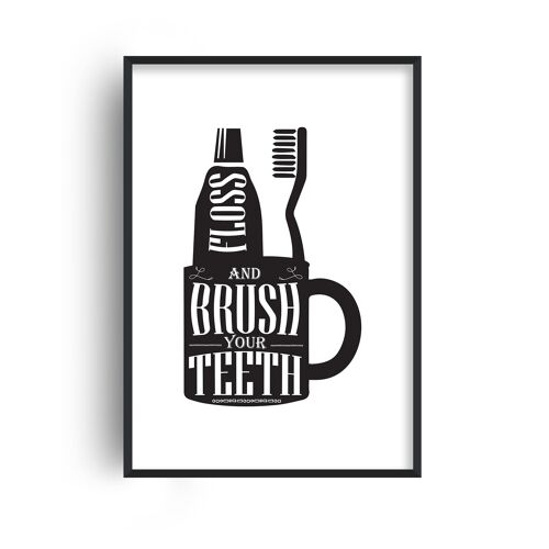 Brush Your Teeth Silhouette Print - A4 (21x29.7cm) - Black Frame