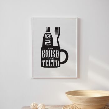 Brossez vos dents Silhouette Print - A2 (42x59,4cm) - Cadre noir 2