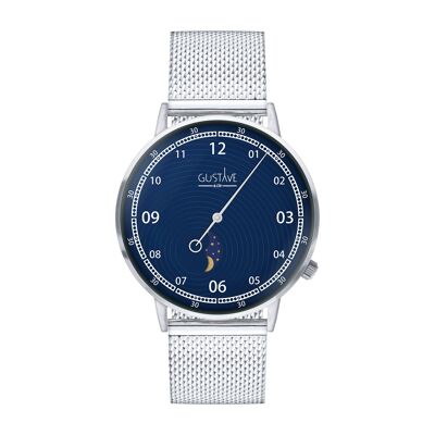 Georges Moon Phase Watch Silver and blue - Milanese silver bracelet
