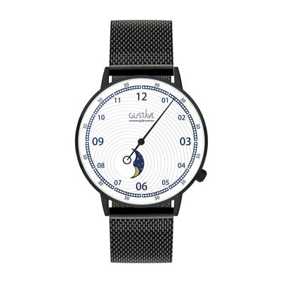 Georges Moon Phase Watch Black and white - Black Milanese strap