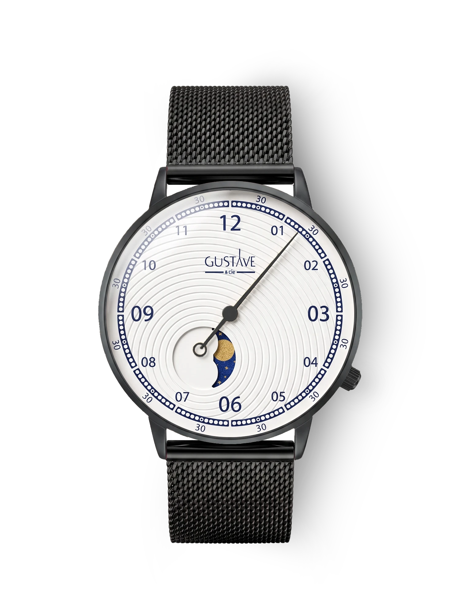 Georges 12H Schwarz-Weiß-Uhr – Schwarzes Milanaise-Armband