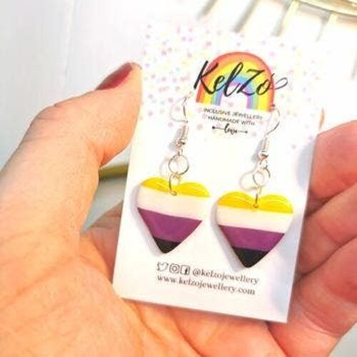 Non Binary Heart Drop Earrings