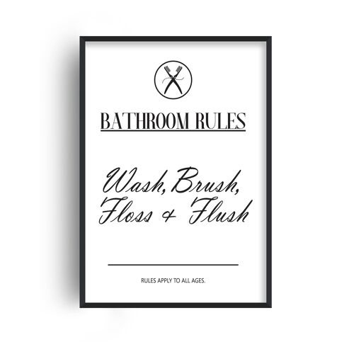 Bathroom Rules Print - A2 (42x59.4cm) - White Frame