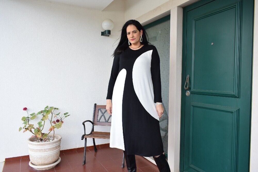 Plus Size Dress Julia Black/White-Off – L to 6XL – CurvyShion