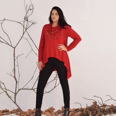 Tunica Leticia con collana abbinata Rosso – dalla L alla 6XL – CurvyShion