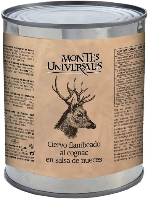Ciervo flambeado al cognac en salsa de nueces Montes Universales (865g)