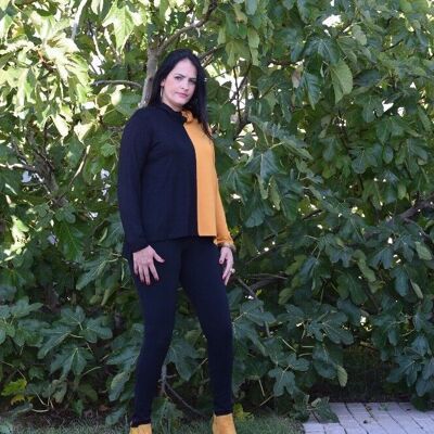 Jersey bicolor FRANCISCA Amarillo y negro / Jersey de talla grande / Jersey de talla grande / Jersey de cuello alto de jersey de talla grande