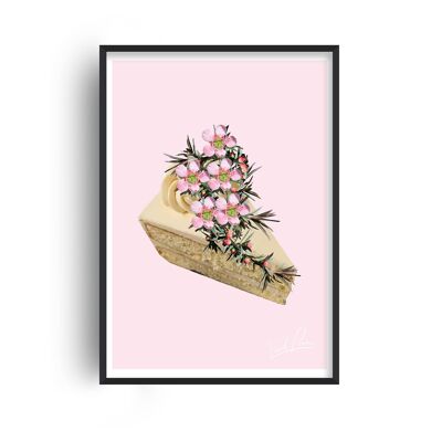 Food Porn Cake Slice Pink Print - A3 (29.7x42cm) - Black Frame