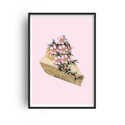 Food Porn Cake Slice Pink Print - A2 (42x59.4cm) - Black Frame