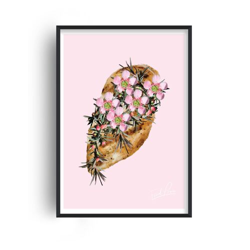 Food Porn Garlic Bread Pink Print - A4 (21x29.7cm) - White Frame