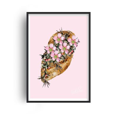 Food Porn Garlic Bread Pink Print - A2 (42x59.4cm) - White Frame