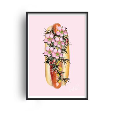 Food Porn Hot Dog Pink Print - A4 (21x29.7cm) - Black Frame