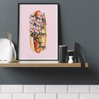 Food Porn Hot Dog Rose Imprimé - A4 (21x29.7cm) - Cadre Blanc 2