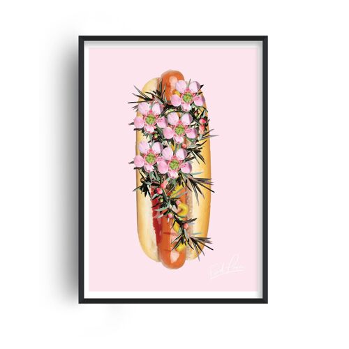 Food Porn Hot Dog Pink Print - A2 (42x59.4cm) - Black Frame