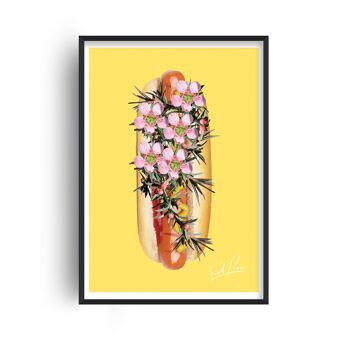 Food Porn Hotdog Imprimé Jaune - 30x40 pouces/75x100cm - Cadre Noir 1