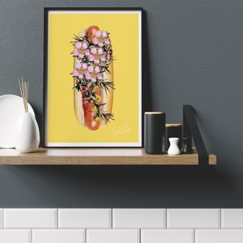 Food Porn Hotdog Imprimé Jaune - 30x40 pouces/75x100cm - Cadre Noir 2