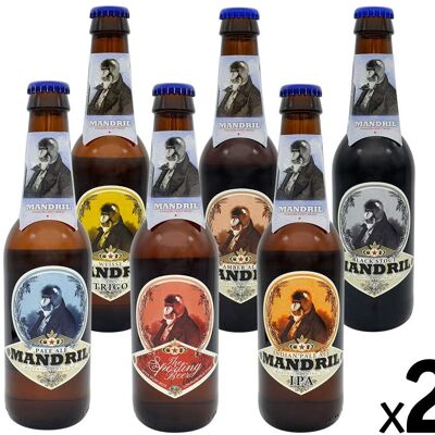 Bière artisanale variée Mandril: 2 unités de 6 bières différentes - 12x33cl