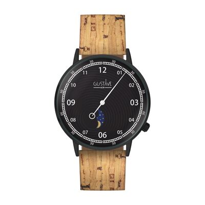 Reloj Georges Moon Phase Negro y negro - Correa de corcho