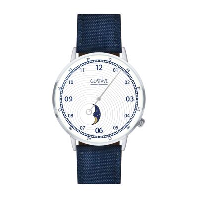 Montre Phase de Lune Georges Argent et blanc - Bracelet Toile marine