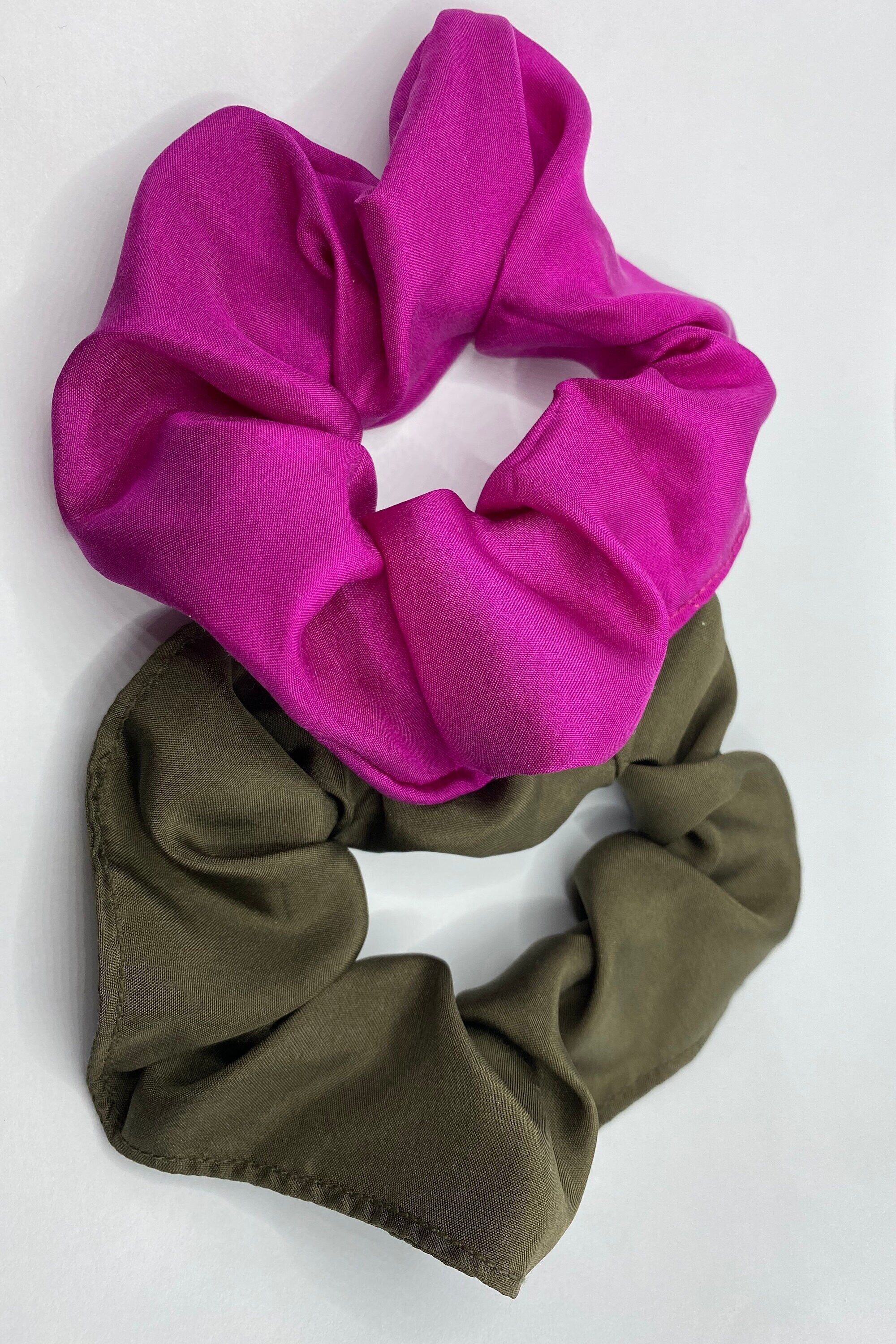 100% light silk scrunchie in khaki or fuchsia - Ysé