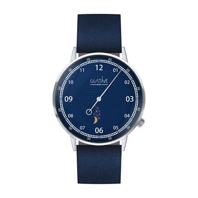 Reloj Moon Phase Georges Plata y azul - cuero azul