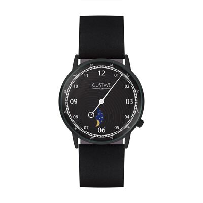 Montre Phase de Lune Georges Noir et noir - Bracelet cuir noir