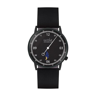 Black and black Georges Moon Phase watch - Black leather strap