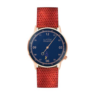 Georges Moon Phase Watch Pink and blue gold - Lizard imitation leather strap