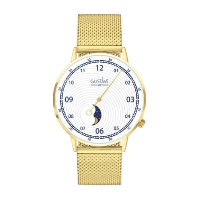 Gold und Weiß Georges Moon Phase Uhr - Gold Milanese Armband