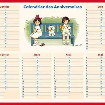 Tableau - Calendrier des anniversaires Banc