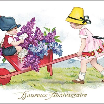 Red wheelbarrow postcard