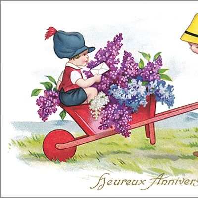 Red wheelbarrow postcard