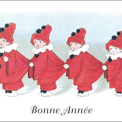 Red snowmen postcard