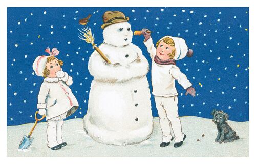 Carte postale bonhomme de neige ciel bleu