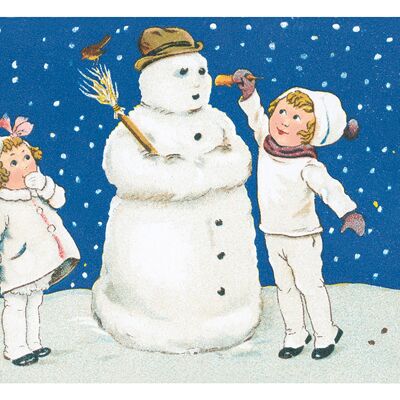 Blue sky snowman postcard