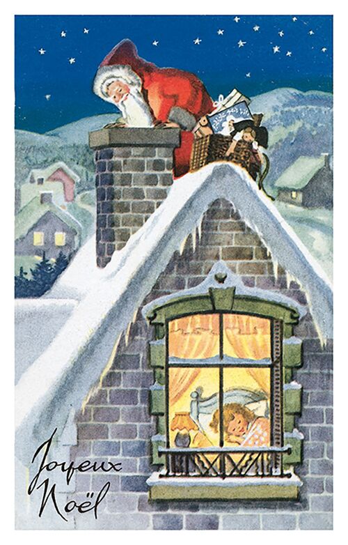 Carte postale Père Noël cheminée