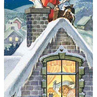 Carte postale Père Noël cheminée
