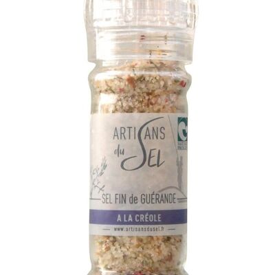 Sale fino di Guérande con spezie creole – Lime kaffir, bacche rosa e timo – Macina ricaricabile da 80 g | Artisans du Sel