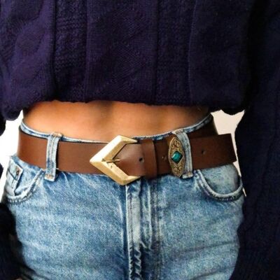 Black Leather Belt Women, Bronze Buckles, Waist Belt Buckles, Women Belt,  Made From Real Genuine Leather Ethnic Lines 