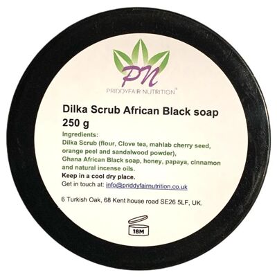Sapone Scrub Dilka a base di scrub Dilka sudanese, sapone nero africano, miele grezzo, oli di incenso - Scrub corpo esfoliante delicato e idratante Ideale per qualsiasi problema di viso e pelle 200g