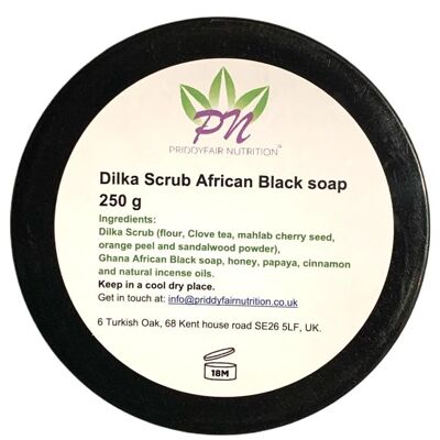 Dilka Scrub Soap Hecho con exfoliante sudanés Dilka, jabón negro africano, miel cruda, aceites de incienso - Exfoliante corporal suave e hidratante, ideal para cualquier problema de rostro y piel 200 g