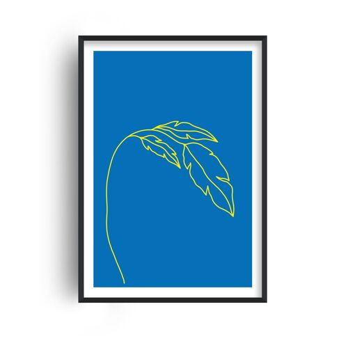 Plant Blue Neon Funk Print - A4 (21x29.7cm) - White Frame