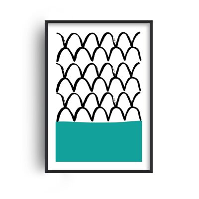 Teal Fishscales Neon Funk Print - A4 (21x29.7cm) - White Frame