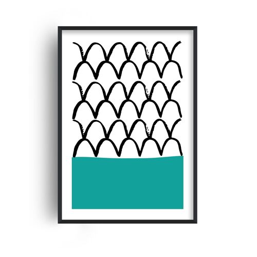 Teal Fishscales Neon Funk Print - A3 (29.7x42cm) - White Frame