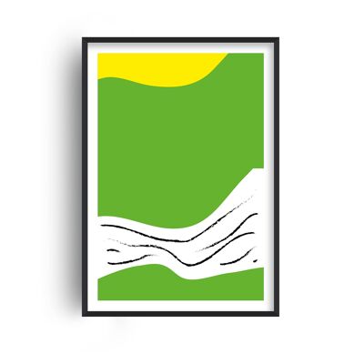 Green Lines Neon Funk Print - A2 (42x59.4cm) - Black Frame