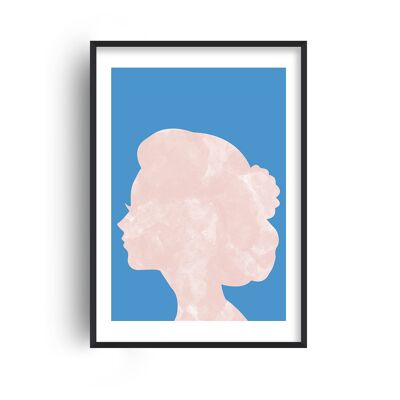 Marble Head Blue Print - A2 (42x59.4cm) - White Frame